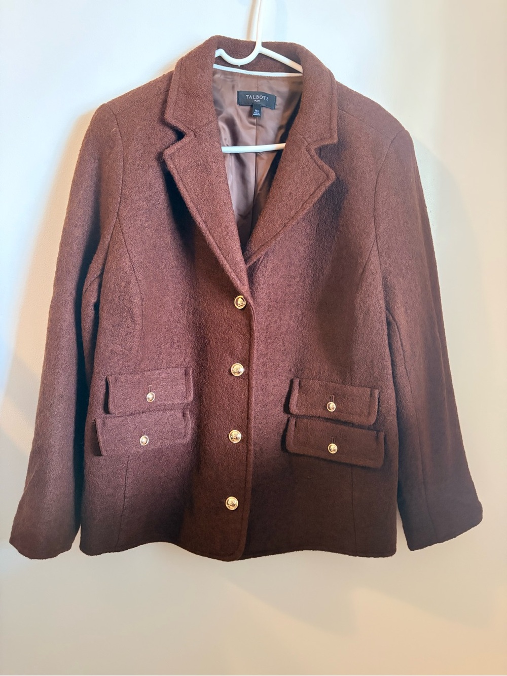 Talbots Women's Chocolate Brown Wool-Blend Blazer with Gold Buttons